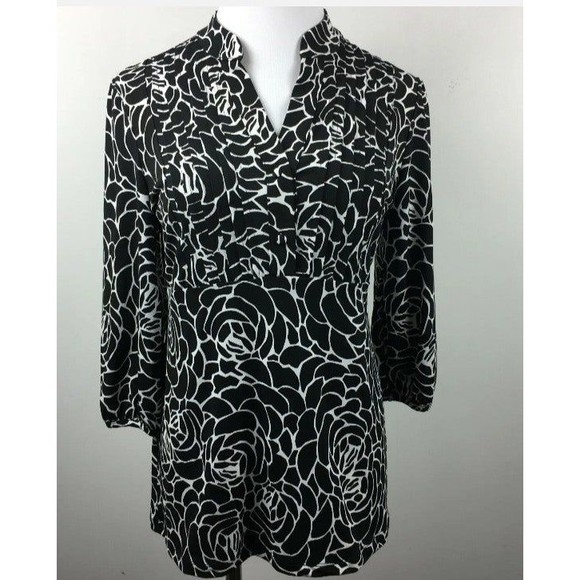 Style & Co Black White Abstract Floral 3 Button 3/4 Sleeve - Picture 1 of 6